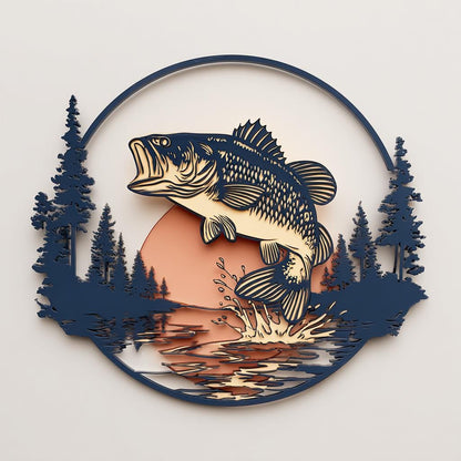 Bass Fishing Metal Wall Art Lake Forest Cabin Outdoor Decor