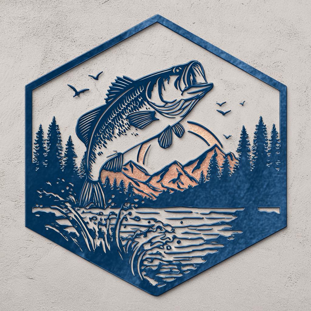Bass Fishing Metal Wall Art Lake Forest Cabin Outdoor Decor
