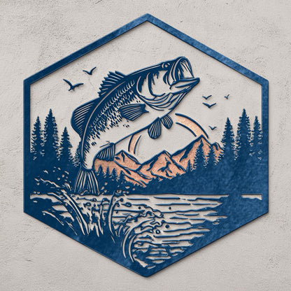 Bass Fishing Metal Wall Art Lake Forest Cabin Outdoor Decor