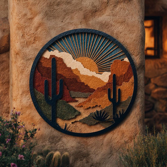 Southwestern Desert Metal Wall Art Cactus Coyote Sun Outdoor Decor Metal Sign