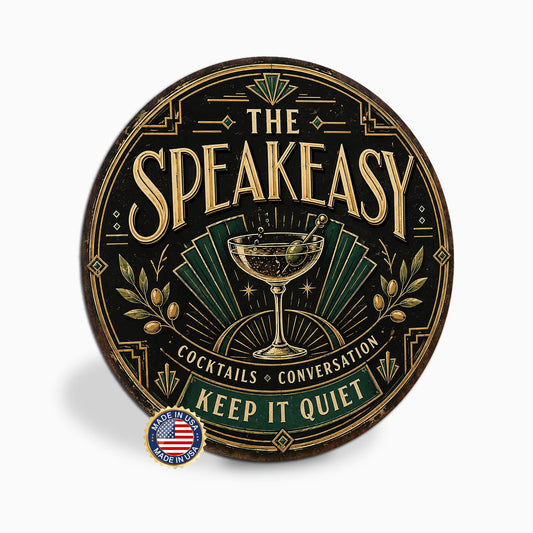 The Speakeasy, Speakeasy Round Metal Sign, Speakeasy Decor, Bar Sign, Home Bar Decor, Vintage Bar Sign, Prohibition Decor, Man Cave Decor