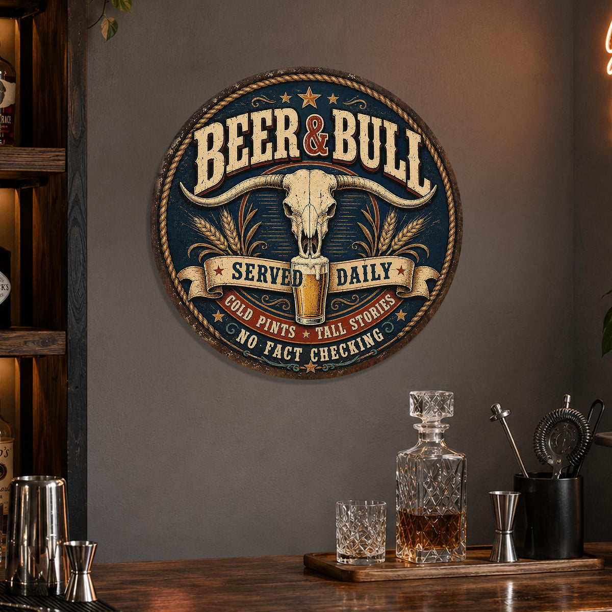 Beer And Bull, Beer Sign, Home Bar Sign, Bar Decor, Man Cave Sign, Pub Sign, Garage Bar Sign, Funny Beer Sign, Drinking Sign, Pub Art