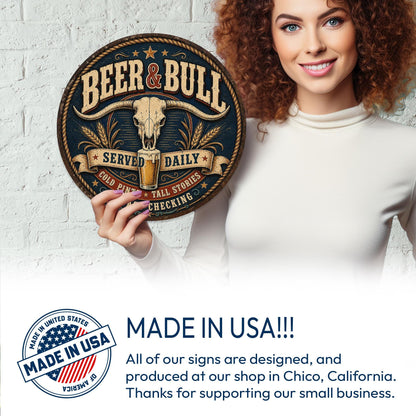 Beer And Bull, Beer Sign, Home Bar Sign, Bar Decor, Man Cave Sign, Pub Sign, Garage Bar Sign, Funny Beer Sign, Drinking Sign, Pub Art