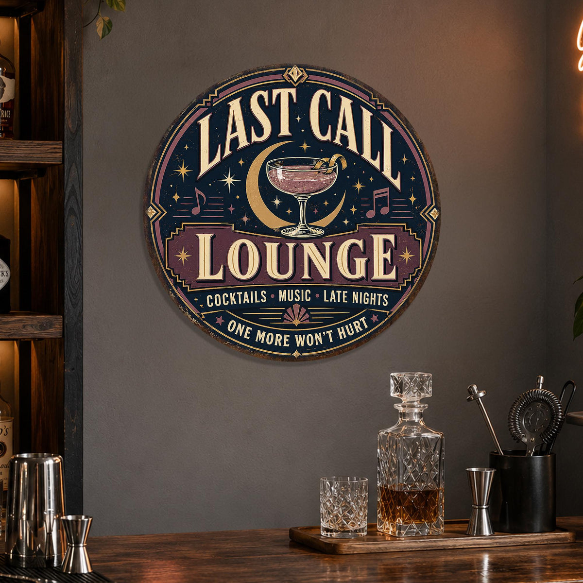 Last Call Lounge Sign, Round Metal Sign, Cocktail Lounge Wall Art, Home Bar Sign, Bar Decor, Pub Decor, Lounge Sign, Bar Wall Decor,Bar Sign